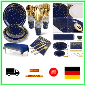 Marineblaugold-Partygeschirr - Kindergeburtstag Pappteller Set &20 Gäste - Bild 1 von 8