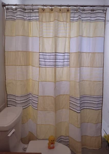 Nautica Cotton Shower Curtain Patchwork Stripes Lined Beach Seaside Lake Cabin - Picture 1 of 3