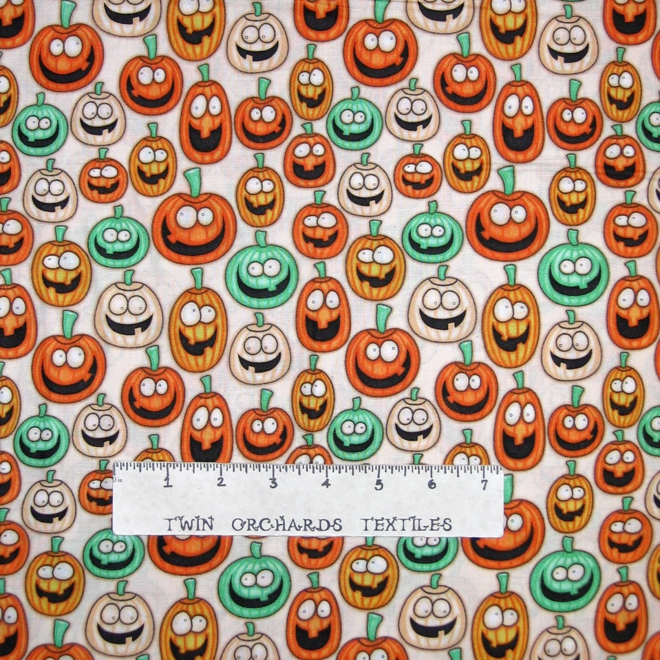 Halloween Fabric - Haunting We Will Go Pumpkins on Cream - RJR Cotton YARD - Image 1 of 1