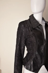 Vintage Lace Faux Leather Zipper Top Jacket Rave Gothic Victorian Romantic L - Picture 1 of 4