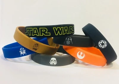 7 STAR WARS Silicone PARTY FAVOR Bracelets DARTH VADER R2D2 STORMTROOPER - Image 1 of 2