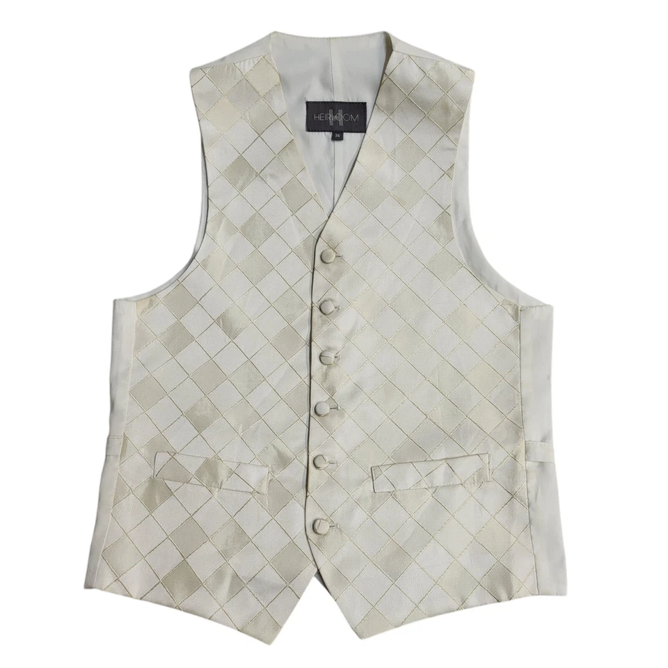 Heirloom Cream Argyle 2 Pocket Wedding Formal Waistcoat Men's Size L 42'' - Image 1 of 4