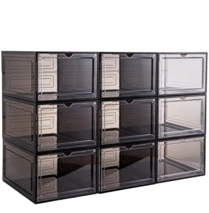 X-Large Clear Plastic Shoe Boxes - Stackable Shoe Organizer with Magnetic Doo... - Picture 1 of 6