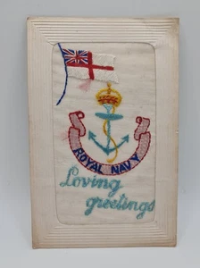 ROYAL NAVY: WW1  EMBROIDERED MILITARY SILK POSTCARD - Picture 1 of 2