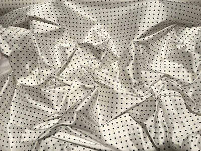 Tela Dupioni 100 % seda lunares estampados blancos/negros 44" de ancho, por yarda (TS-7471E Foto 1 de 4
