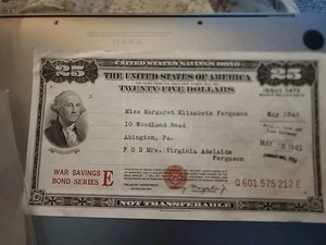 1945 $25 UNITED STATES SAVINGS BOND ✪ ✪ WAR SERIES E - Picture 1 of 5