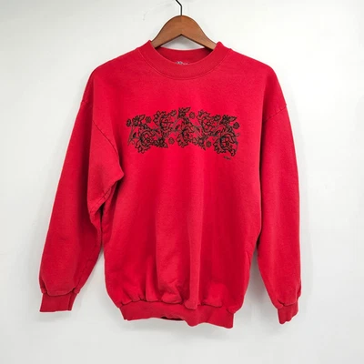 Sudadera Vintage Bandana Cuello Redondo Para Mujer Talla Grande Roja Paisley Gráfico De Colección Foto 1 de 4