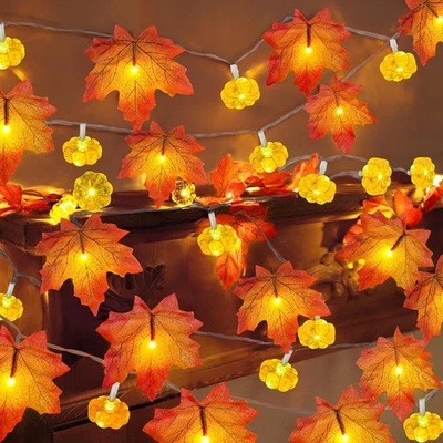 TURNMEON 2 Pack & Timer - Fall Garland with Pumpkin Lights Fall Decorations for Home 60 L