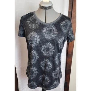 St John's Bay Active Damen grau Blumendruck Quick-Dri V-Ausschnitt T-Shirt - Bild 1 von 7