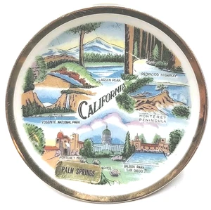 Vintage California Souvenir Scenic Wall Plate Hanging Dish Gold Rim Japan 4" - Picture 1 of 2