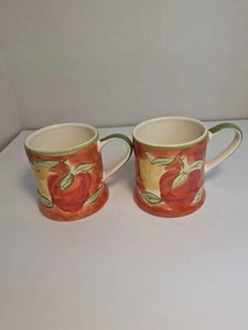 April Cornell Red And Gold Apple Mugs, Set Of 2. Excellent Condition. - Picture 1 of 8