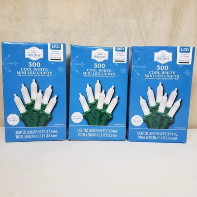 CANTIDAD 3 - 300 Mini luces LED blancas frías de Navidad cuerdas de alambre verde 59 pies cada una Foto 1 de 2
