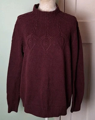 Fat Face Dark Wine Red Cotton / Wool Blend Knit High Neck Jumper - Size 14 - Image 1 of 4