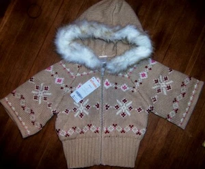 Sweater Zip Hooded Khaki Gymboree Fur Trimmed School Girl size XS 4 New - Picture 1 of 4