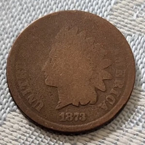 1873 INDIAN HEAD PENNY CENT - CLOSED 3 - AG ABOUT GOOD - Picture 1 of 2