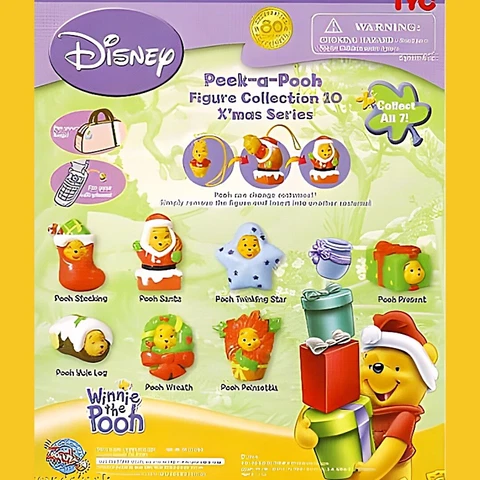 Tomy Disney Peek A Pooh #10 (7) dangle figures Winnie the Pooh Christmas set Cover
