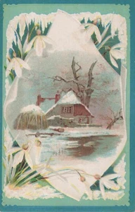 Embossed Snow Covered Home for Christmas Vintage Postcard - Picture 1 of 2