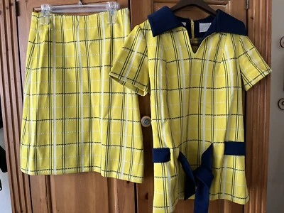 Vintage Nardis Of Dallas Ladies Yellow & Navy 2 Piece Suit  - Image 1 of 4