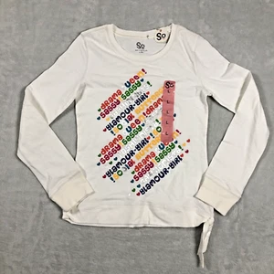 SO Girls Lightweight Long Sleeve T Shirt Sz L (14) Kids Tie Waist White Sassy NW - Picture 1 of 14