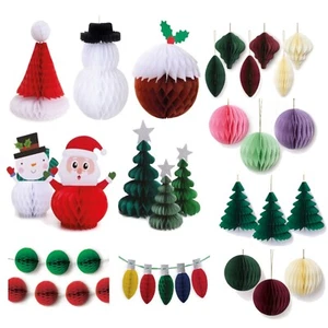 Christmas Decorations Retro Hanging Honeycomb Crepe Paper Garlands Tree Baubles - Picture 1 of 32