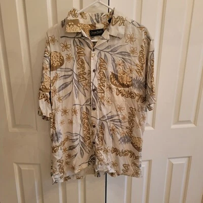 VINTAGE Ocean Pacific Menswear Rayon Button Up Shirt Adult Mens L Beige Aloha - Image 1 of 4