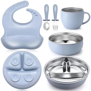 6 Pcs 304 Stainless Steel Kids Plates and Bowls Set Stainless Steel Suction B... - Picture 1 of 7