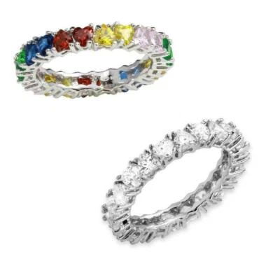 Argento Sterling Forma Cuore Zircone Cubico Pietre Eternity Fedina - Immagine 1 di 2