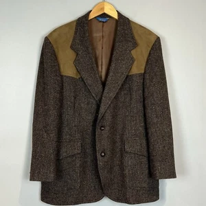 Pendleton Blazer Men's 46 Long Brown Multi Herringbone Virgin Wool Elbow Patches - Picture 1 of 11