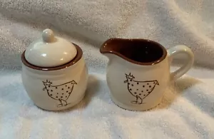 Cream & Covered Sugar RARE Chicken Rooster Terracotta Beige w/ Brn Dots NEW FrS - Picture 1 of 4