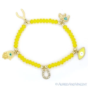 Evil Eye Turkish Nazar Greek Wishbone Elephant Hamsa & Horseshoe Charm Bracelet - Picture 1 of 6