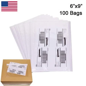 100pcs 6"x9" Clear Packing List Envelope Adhesive Shipping Label Invoice Pouches - Picture 1 of 2