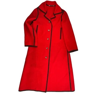 Vintage Bogner Wool Long Sleeve Button Front Overcoat Size Small Red Trench - Picture 1 of 13