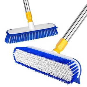 12" Wide Floor Scrub Brush with Long Handle, 2-in-1 Deck Cleaning Brush with ... - Picture 1 of 9