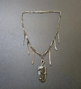Vintage Mid-Century Modernist Sterling Silver Obsidian Pendant Necklace - Picture 1 of 17