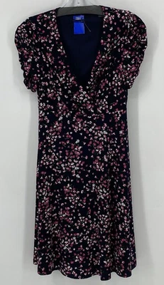 Vestido Tommy Hilfiger para mujer talla 2 azul marino floral manga corta acanalada hasta la rodilla Foto 1 de 4