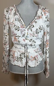 American Rag Cie Peasant Top Womans Small Floral Y2K 90s Gauzy Boho Crochet - Picture 1 of 13