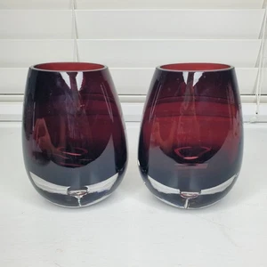 Handmade Quality Heavy Purple Amethyst Art Glass Vase Pair Set Of 2 - Picture 1 of 14