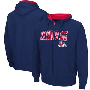 Men's Colosseum Navy Fresno State Bulldogs Arch & Logo 3.0 Full-Zip Hoodie - Picture 1 of 3