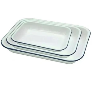 Piatto da forno tostatura smalto piatto tradizionale padella di latta arrosto bianco 28 31 34 37 cm - Foto 1 di 8