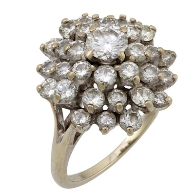 Anillo triple racimo oro blanco 14k diamante 2,65 quilates vintage Foto 1 de 4