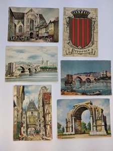 6 Vintage France Postcards Avignon Rennes Rouen Saint Remy Provence coat of arms - Imagen 1 de 2