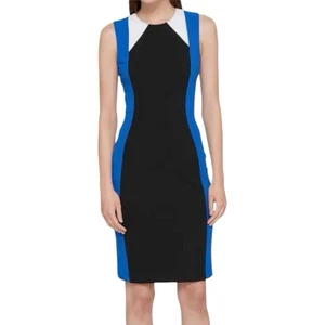 Tommy Hilfiger Women's Blue Black Color Block Sleeveless Sheath Dress Sz S - Picture 1 of 8