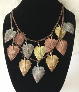 Collana Vintage Statement Autunno Rame Dorato Due Stand Foglia 24" - Foto 1 di 12