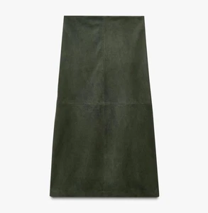 ZARA BNWT 2025. DARK GREEN MINIMAL SUEDE LEATHER MIDI SKIRT. 6098/911/529 - Picture 1 of 7