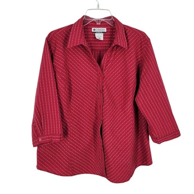 Columbia Sportswear Camisa Roja a Rayas Abotonada 2X Exterior Informal Manga 3/4 Foto 1 de 4