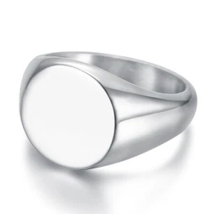 Men Women Plain Gold Signet Ring Stainless Steel Round Band Wedding Jewelry Gift - Picture 1 of 17