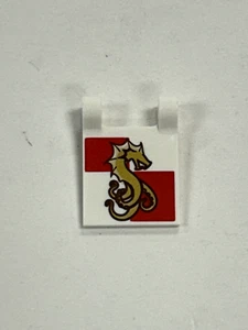 Lego White Red with Gold Sea Monster Pattern Flag Castle  - Picture 1 of 1