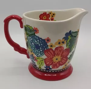 Pioneer Woman 4 Cup Measuring Pitcher DAZZLING DAHLIA flowers red handled spout - Picture 1 of 9