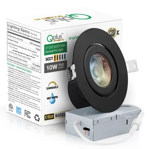 QPLUS 4 Inch LED Black 5CCT Recessed Ceiling Light Eyeball Gimbal Aluminum - Picture 1 of 17