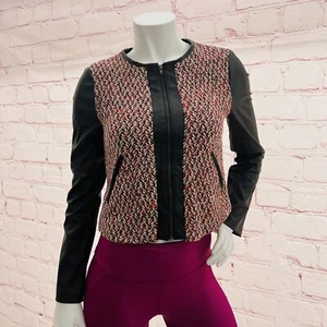 BCBGMaxazria Tweed Faux Leather Multicolor Jacket Size XS - Picture 1 of 11